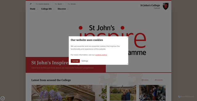 Security scan screenshot of http://www.sjc.ox.ac.uk