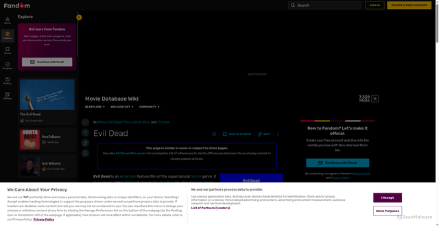 Security scan screenshot of https://moviedatabase.fandom.com/wiki/Evil_Dead