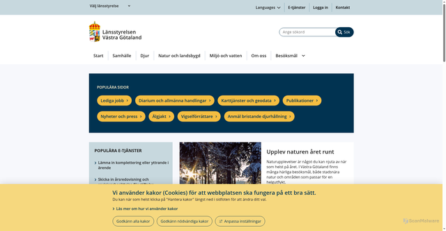 Security scan screenshot of https://www.lansstyrelsen.se/vastragotaland