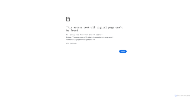 Security scan screenshot of https://access.controll.digital/comminications.aspx?comms=acelaya@infomanagerinc.com