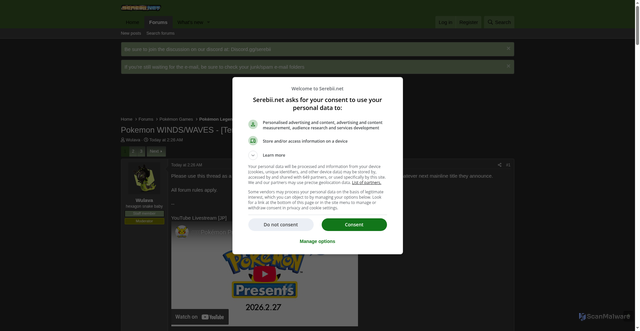 Security scan screenshot of https://forums.serebii.net/threads/pokemon-winds-waves-temporary-speculation-discussion-thread.800072/