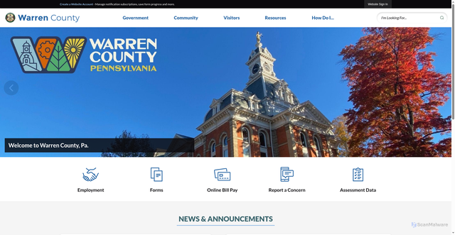 Security scan screenshot of https://warrencountypa.gov/