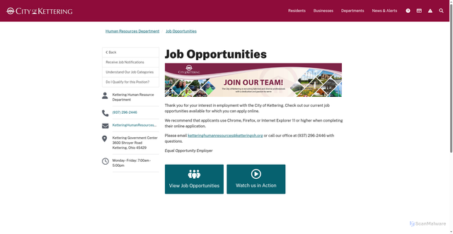 Security scan screenshot of https://www.ketteringoh.org/jobs/