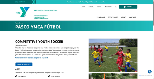 Security scan screenshot of https://ymcatricities.org/sports/pasco-ymca-futbol/