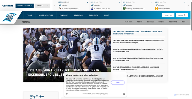 Security scan screenshot of https://dsuathletics.com/sports/football
