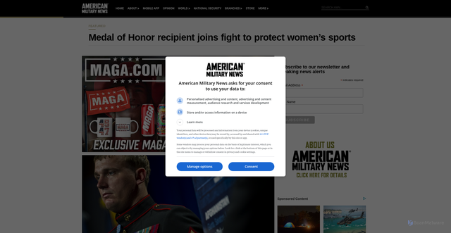 Security scan screenshot of https://americanmilitarynews.com/2025/11/medal-of-honor-recipient-joins-fight-to-protect-womens-sports/
