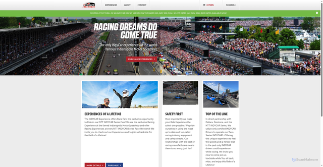 Security scan screenshot of https://www.indyracingexperience.com/