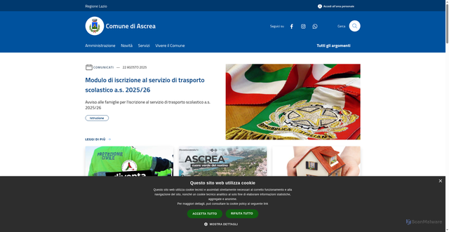 Security scan screenshot of https://comune.ascrea.ri.it/it
