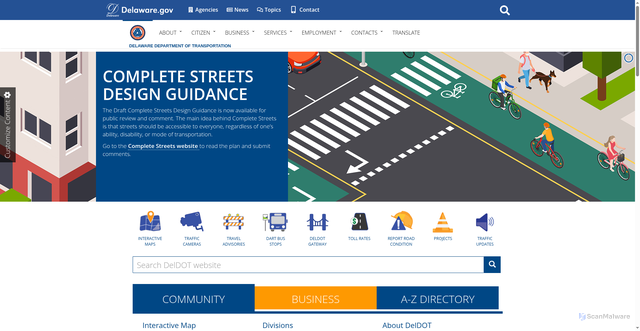 Security scan screenshot of https://deldot.gov/