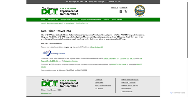 Security scan screenshot of https://www.dot.nh.gov/doing-business-nhdot/general-public/real-time-travel-info