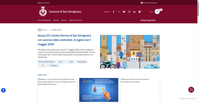 Security scan screenshot of https://www.comune.sangimignano.si.it