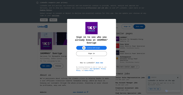 Security scan screenshot of https://www.linkedin.com/company/1komma5grader