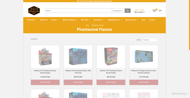 Security scan screenshot of https://zulusgames.com/collections/phantasmal-flames?srsltid=AfmBOoqoTAiWbiQB4UFrCgmISgJhpR87DS0_B8sBSl2clGSBuZXJOvdw