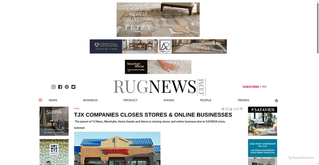 Security scan screenshot of https://www.rugnews.com/news-archives/tjx-companies-closes-stores-online-businesses-123
