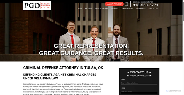 Security scan screenshot of https://pdtulsalaw.com/criminal-defense/