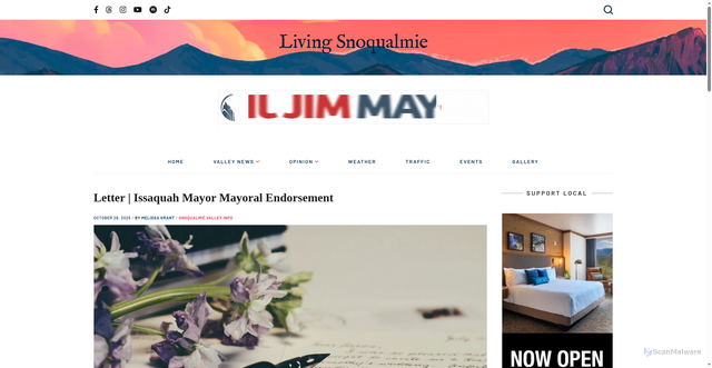 Security scan screenshot of https://livingsnoqualmie.com/letter-issaquah-mayor-mayoral-endorsement/