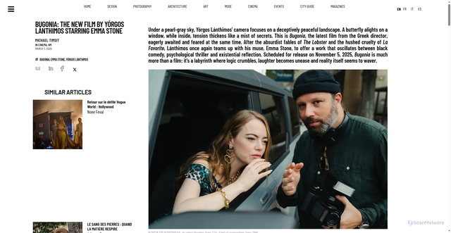 Security scan screenshot of https://magazine-acumen.com/en/cinema/bugonia-film-yorghos-lanthimos/