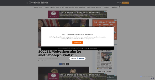 Security scan screenshot of https://tryondailybulletin.com/2026/08/12/soccer-wolverines-aim-for-another-deep-playoff-run/