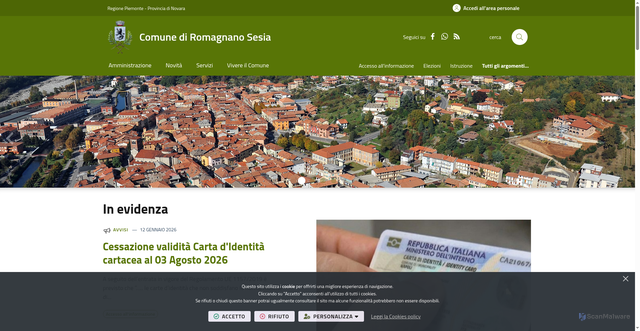 Security scan screenshot of https://www.comune.romagnano-sesia.no.it/it-it/home