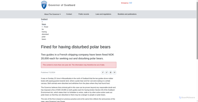 Security scan screenshot of https://www.sysselmesteren.no/en/news/2024/07/fined-for-having-disturbed-polar-bears/