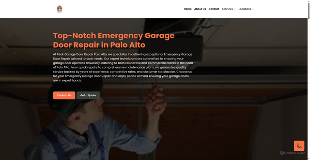 Security scan screenshot of https://peak-garage-door-repair-palo-alto.pages.dev/emergency-garage-door-repair/