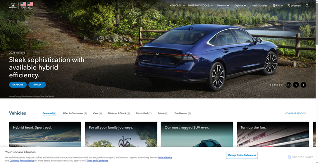 Security scan screenshot of https://automobiles.honda.com