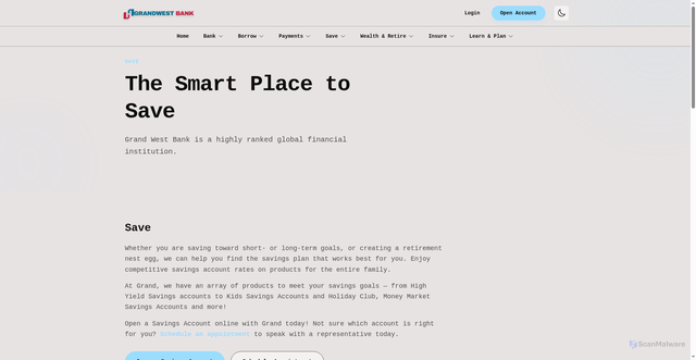 Security scan screenshot of https://grandwestbank.com/save