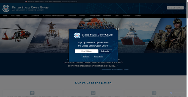 Security scan screenshot of https://www.uscg.mil