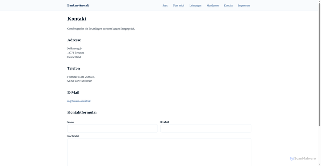 Security scan screenshot of https://banken-anwalt.de/kontakt.html
