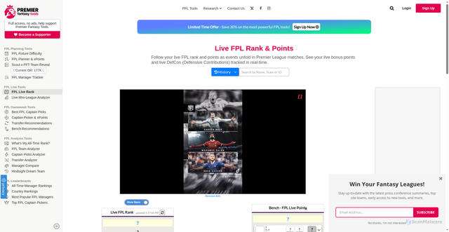 Security scan screenshot of https://www.premierfantasytools.com/live-fpl-rank/