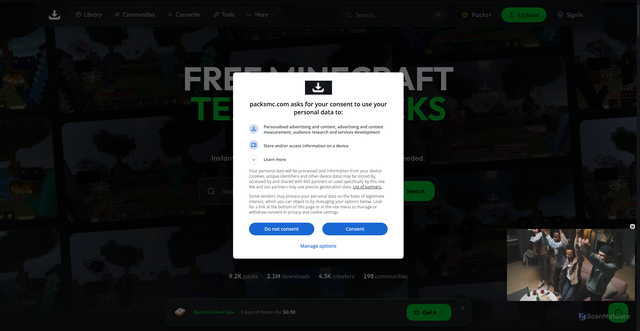Security scan screenshot of https://packsmc.com