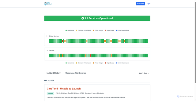 Security scan screenshot of https://valleychildrens.status.freshservice.com