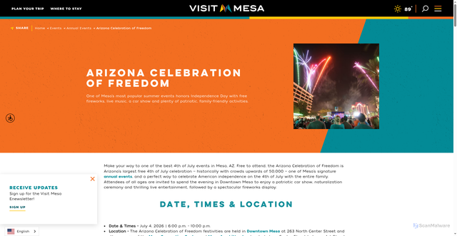 Security scan screenshot of https://www.visitmesa.com/events/annual-events/arizona-celebration-of-freedom/