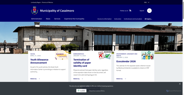 Security scan screenshot of https://www.comune.casalmoro.mn.it