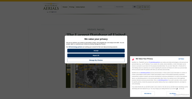 Security scan screenshot of https://historicaerials.com