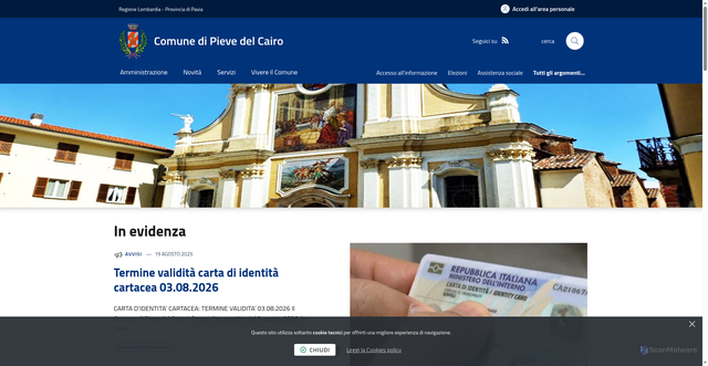 Security scan screenshot of https://www.comune.pievedelcairo.pv.it