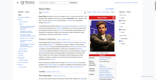 Security scan screenshot of https://fr.wikipedia.org/wiki/Hasan_Piker
