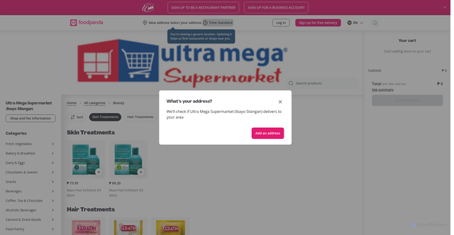 Security scan screenshot of https://www.foodpanda.ph/shop/jqcv/ultra-mega-supermarket-ibayo-silangan/category/ca4efd35-7e50-4117-b719-b7af17ac16dd