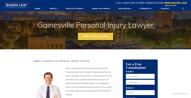 Security scan screenshot of https://bagenlaw.com/gainesville-personal-injury-lawyer/