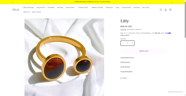 Security scan screenshot of https://www.shopzelia.com/products/lilly