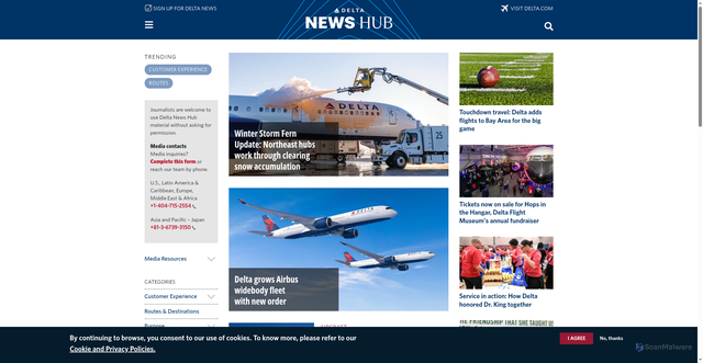 Security scan screenshot of https://news.delta.com
