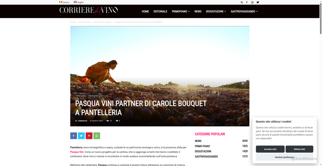 Security scan screenshot of https://corrieredelvino.it/primopiano/eventi/pasqua-vini-partner-di-carole-bouquet-a-pantelleria/