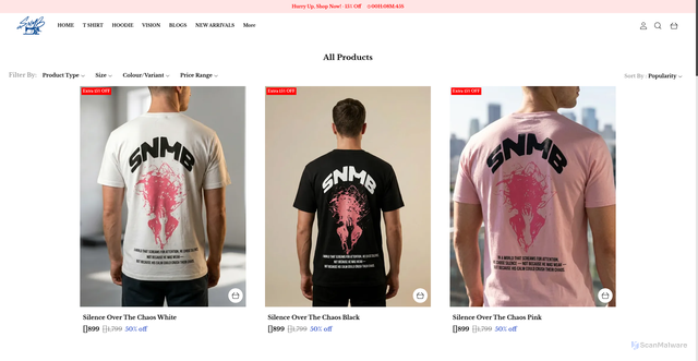 Security scan screenshot of https://snmb.shop/collection/all-products