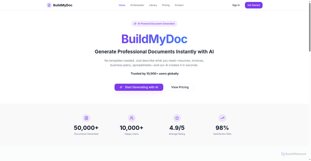 Security scan screenshot of https://buildmydoc.com/