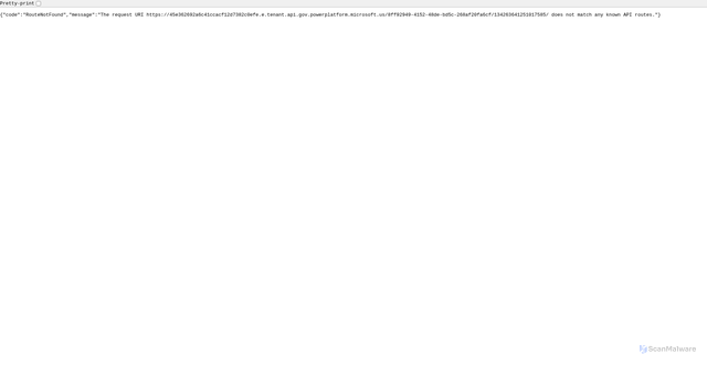 Security scan screenshot of https://45e362692a6c41ccacf12d7382c0efe.e.tenant.api.gov.powerplatform.microsoft.us