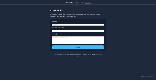 Security scan screenshot of https://robotlegal.pages.dev/contacto.html