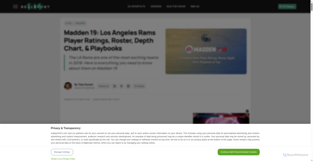 Security scan screenshot of https://realsport101.com/article/madden-19-los-angeles-rams-player-ratings-roster-depth-chart-playbooks