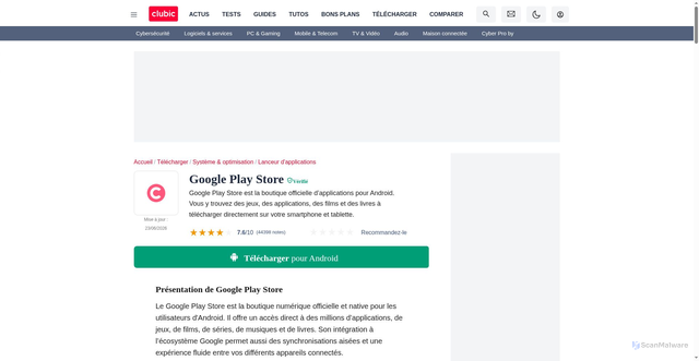 Security scan screenshot of https://www.clubic.com/telecharger-fiche431961-google-play-store-apk.html