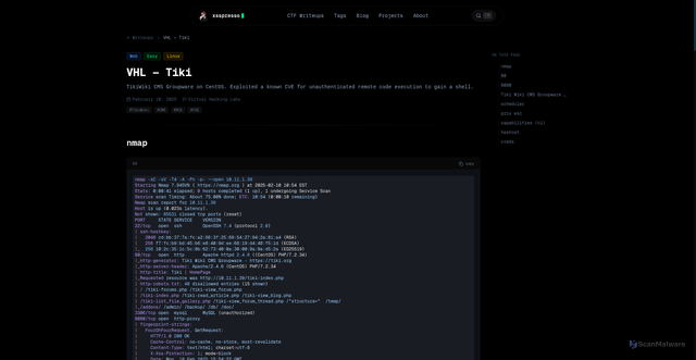 Security scan screenshot of https://xsspresso.com/writeups/vhl-tiki