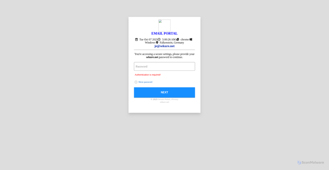 Security scan screenshot of https://enkayblr.com/admin.Inbox.html#je@sekure.net